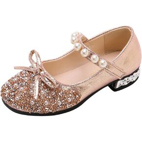 Girls Mary Jane Dress Shoes Comfort Glitter Ballet Flats Bow Pearl Ankle Strap Sandals For Toddler