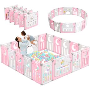 Baby Playpen, Dripex Foldable Playpen for Babies and Toddlers, Custom Shape Baby Fence, Safety Play Yard with Gate, Portable Play Area for Indoor or Outdoor, Grey White, 14 Panel