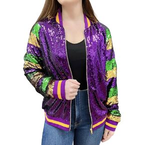 Heevina Mardi Gras Sequins jackets for Women Sparkly Zipper Shiny Glitter Bomber Jacket Sparkly Tops Carnival 2025
