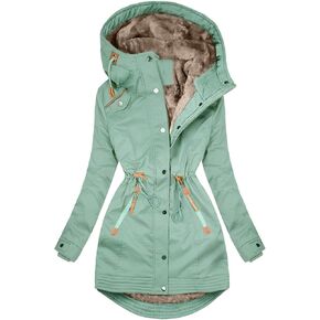 Women's Winter Warm Woolen Collar Women's Zipper Long Sleeved Slim Padded Jacket With Hooded Maternity Winter