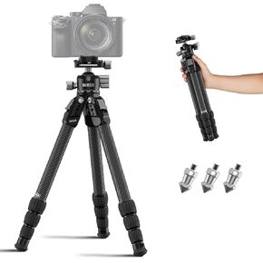 SIRUI Compact Carbon Fiber Desktop Tripod with Low Profile Ball Head, 31.5in Portable Lightweight Backpack Camera Tripod with Spikes for Outdoor Travel Vlogging Tabletop, Macro Photography, AM-224S+G0