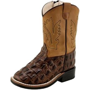 Old West Boys Toddler Brown Horn Back Gator Tan Canyon Cowboy Boots