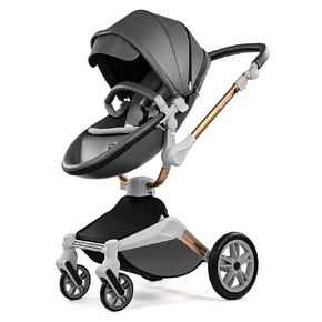 Hot Mom Upgrade Deluxe 2 in 1 Baby Stroller with 360° Rotation Function, PU Leather Impeccable Combination of Comfort & Aesthetics for Your Baby (Grey)