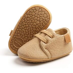 Baby Girl Boy Leather Shoes Lace Up Soft Booties Newborn Infant Toddler First Walker Outdoor Fall Shoes (Khaki, 12cm)