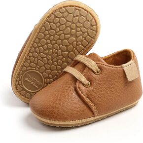 Baby Girl Boy Leather Shoes Lace Up Soft Booties Newborn Infant Toddler First Walker Outdoor Fall Shoes (Brown, 12cm)