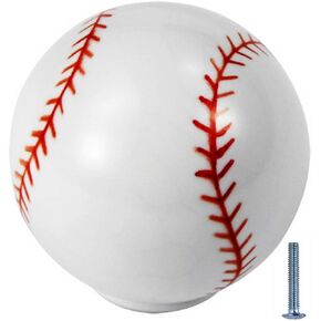 Silverline 6 Pack Cabinet Boy Child Drawer Knobs 1-1/4" Sports Dresser Wardrobe Room Decoration, Baseball