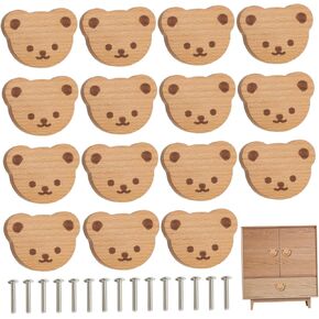 Yeory Cute Drawer Knobs, 15Pcs Wood Kids Dresser Knobs, Cartoon Bear Door Knobs, Cabinet Knobs, Wardrobe Door Handles, Cupboard Drawer Pull Handle