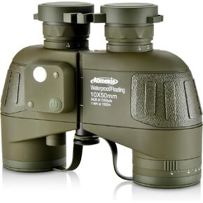 AOMEKIE 10x50 Waterproof Marine Binoculars for Adults with Rangefinder Compass BAK4 Prism FMC Lens for Birdwatching Hunting Boating