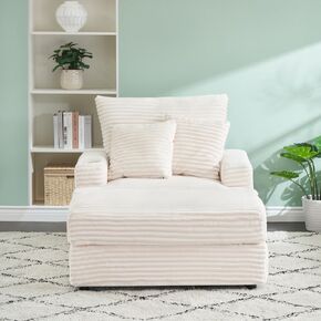 Spring upholstered Armchair and Ottoman Set - Comfortable Single Sofa with Cup Holder and Corduroy Fabric, Perfect for Living Room or Bedroom (Gray)