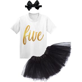 Tcombo Gold Foil Birthday One - 1 Year Old Baby Bodysuit + Tutu Skirt + Bow Headband Set