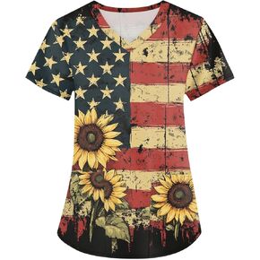 Healing Hands Scrubs for Women V Neck Short Sleeve Tie-Dye Stripe Printed Soft Scrubs with Pocket