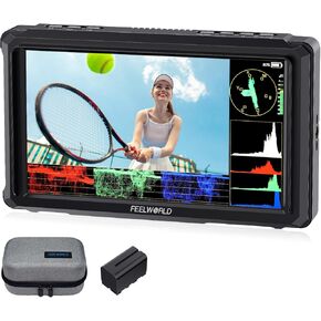 FEELWORLD FW568 PRO 6 Inch 1200nit High Bright Camera DSLR Field Monitor with F750 4400mAh Battery and Bag, Custom 3D LUT Camera Monitor 4K 60Hz HDMI in Out Waveform Monitoring Lightweight