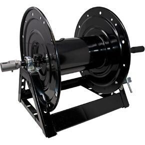 General Pump DHRA50150 3/8" x 150' Black Steel Hose Reel with Flat Sidewalls, A-frame, Pin Lock and Brake and Stainless Steel Swivel Inlet, 5000 Psi (150 Feet Capacity)