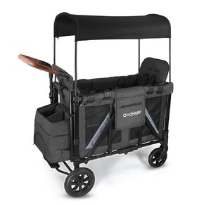 Elite 2S 2-Seater Wagon Stroller for Kids – One-Hand Fold Design, High Seats with 5-Point Harness, Adjustable Handlebar, Removable Canopy & Compact Storage, Dark Grey