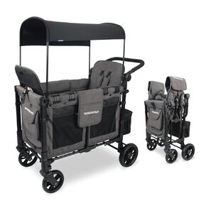 WONDERFOLD W2 Elite Double Stroller Wagon Featuring 2 High Seats with 5-Point Harnesses, Adjustable Push Handle, and Height Adjustable UV-Protection Canopy, W2 Elite Gray