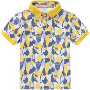 Boys' Performance Polo Shirt for Kids Toddler Short Sleeve Button Down Shirt Cute Dinosaur Casual Tops Summer Clothes