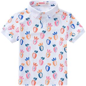 Boys Performance Polo Shirt for Kids Toddler Short Sleeve Button Down Shirt Dinosaur Casual Tops Cute Summer Clothes