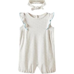 Baby Girl Romper 100% Cotton Breathable Soft with Headband, Sleeveless Summer Outfits for Newborn Infant 0-24 Months