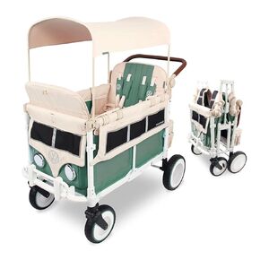 WONDERFOLD W4 Luxe Stroller Wagon (4 Seater) - Collapsible Wagon Stroller with Seats with Magnetic Buckle 5-Point Harnesses & Sun Canopy, Elite Black Camo