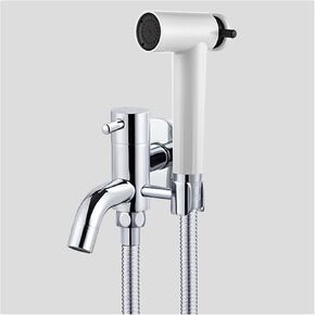 Shower System, Handheld Bidet Sprayer White and Chrome Baby Cloth Diaper Sprayer Portable Hand Held Toilet Bidet Sprayer Head with Bidet Hose for Feminine Wash, Adjustable Water Pressure Cont