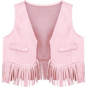 Baby Unisex Western Cowboy Vest Sleeveless Suede Tassels Cowgirl Waistcoat for Halloween Carnival Theme Party