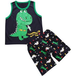 Baby Kids Dinosaur Vest Outfit Set Toddler Kids Sleeveless Round Neck Graphic Tops Elastic Allover (Green, 7 Years)