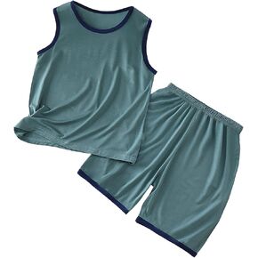 Toddler Kids Ice Silk Tank Outfit Vest Sleeveless Shirts Sports Tops Elastic Gym Shorts Baby Summer Clothes Set 1