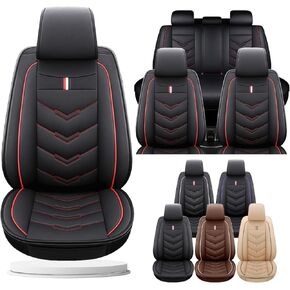 Leather Car Seat Covers Fit for Monte Carlo 2001-2021, 5 Seater Waterproof and Wear-Resistant Seat Cover Interior Accessories(Full Set,Black&Red)