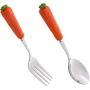 Friendly Stainless Steel Fork and Spoon Durable Tableware for Daily Use Ergonomic Design for Easy Grasping for Picnics and Dining Carrot Themed Utensils