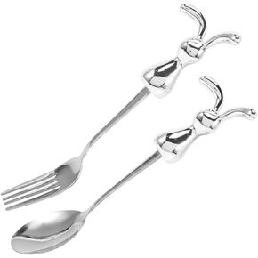 2pcs Bunny Shaped Stainless Steel Utensils Adorable Rabbit for Safe and Stylish Tableware for Easter Celebrations