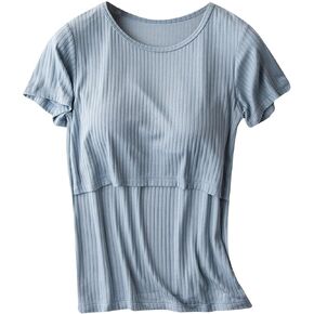 Nursing Tops for Women Breastfeeding Short Sleeve Postpartum Clothes Soft Double Layer Pregnancy Tunic Shirts