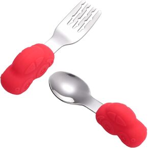 1Pair Training Cutlery Stainless Steel Short Handle Fork and Spoon for Utensils Easy to Clean and Steel for Self Feeding