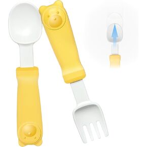 Toddler Forks and Spoons - Toddler Spoon and Fork Set - for Kids Utensils - Portable Utensil Set for 1 2 3 4 5 years old - Yellow