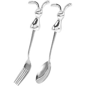 BESPORTBLE 2pcs Cartoon Rabbit Spoon Fork Set Adorable Tableware for Easy Feeding Lightweight Metal Utensils for Home or School Use