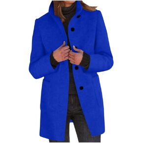 Mmoneyake Pea Coats for Women Single Breasted Stand Collar Casual Trench Coat Warm Winter Coats Wool Blazer Jacket Overcoat