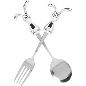 2pcs Bunny Design Fork Spoon Set for Adorable Utensils for Ergonomic Handle Smooth Edges Tableware for Lunch