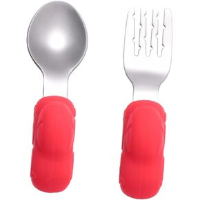 1Pair Training Cutlery Stainless Steel Fork Spoon with Short Handles for Utensils Easy to Clean Fun and for Eating for Boys