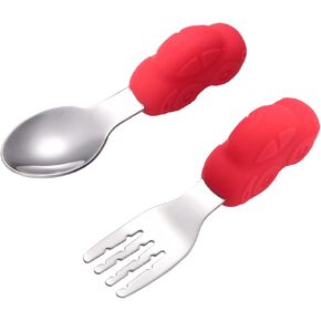 BESPORTBLE 1Pair Stainless Steel Training Tableware for Short Handle Fork and Spoon for Self Feeding Lightweight and Portable Friendly Design Watermelon