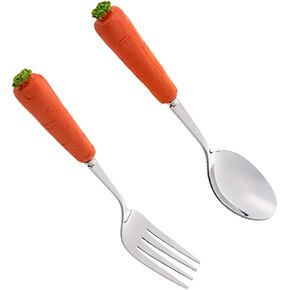 Vaguelly Stainless Steel Fork and Spoon Ergonomic Tableware for Daily Use Dinners and Picnics Develops Grasp and Coordination