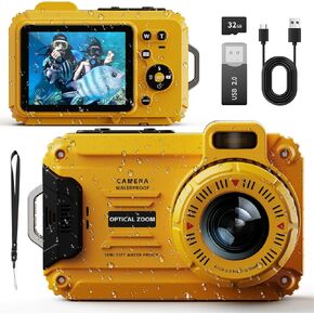 Waterproof Camera, 48MP Digital Camera Underwater with 32GB TF Card, 2.8" IPS Screen 33FT Waterproof, 6X Optical Zoom, Dustproof Shockproof for Snorkeling, Surfing, Rafting