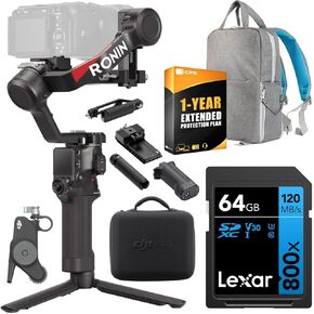 DJI RS 4 التحرير والسرد ، مثبتات gimbal 3 محاور لـ DSLR والكاميرات غير المرآة Canon/Sony/Panasonic/Nikon/Fujifilm مع بطاقة ذاكرة 64 جيجابايت ، حقيبة ظهر Deco و 1 YR CPS حزمة حماية محسّنة