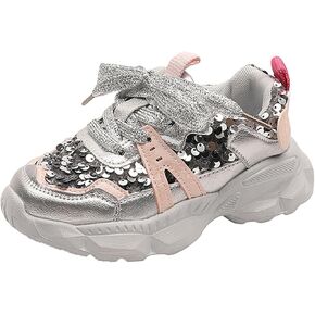 Girls Lightweight Sneakers Kids Lace-up Sequins Tennis Running Shoes, Breathable Gym Athletic Shoes for 7 Toddler Shoes