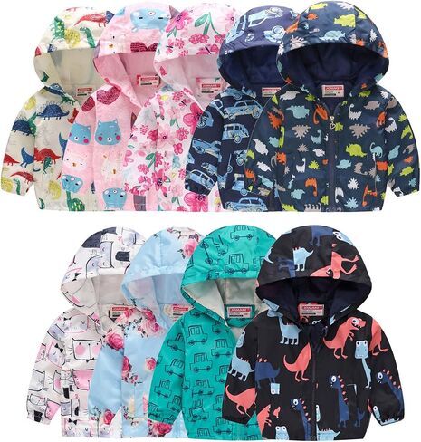 Little Girls Boys Rain Jacket Lightweight 𝐖aterproof Solid Fall Raincoat Zipper Hooded Lined Windbreaker in Kuwait