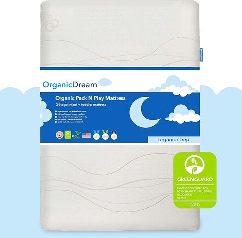 حزمة الأحلام العضوية واللعب المرتبة I [ذات الجانب المزدوج] I Firm Infant Side + Memory Foam Toddler Side I Plush 100 ٪ Organic Cover I يناسب معظم Pack n Play Playpens and Playards in Kuwait