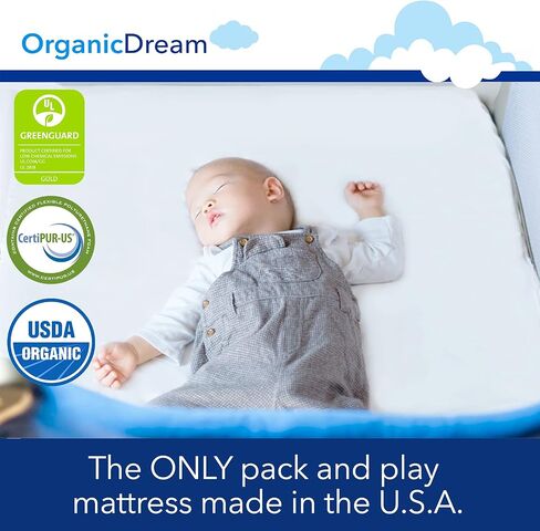 حزمة الأحلام العضوية واللعب المرتبة I [ذات الجانب المزدوج] I Firm Infant Side + Memory Foam Toddler Side I Plush 100 ٪ Organic Cover I يناسب معظم Pack n Play Playpens and Playards in Kuwait