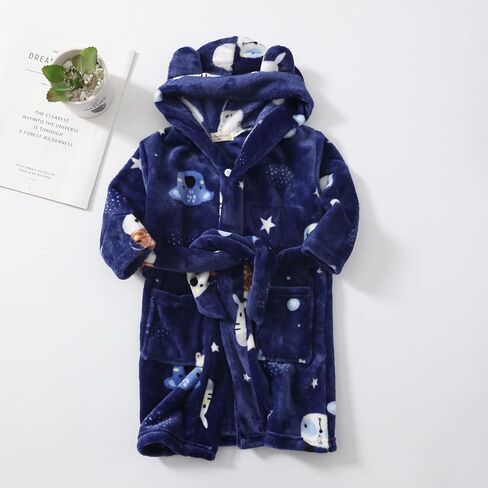 Toddler Kids Baby Boys Girls Robe Suit Cartoon Bathrobes Hooded Warm Flannel 𝐍ight-Robe Clothes Toddler in Saudi Arabia