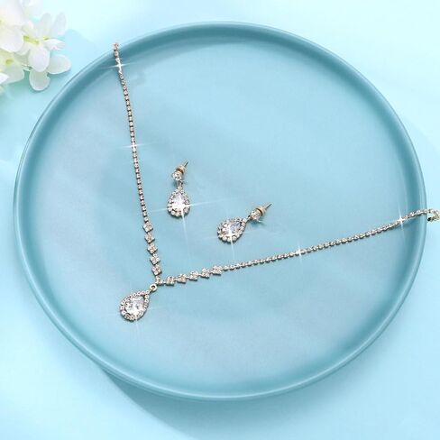 Unicra Bride Crystal Necklace Earrings Set Bridal Wedding Jewelry Sets Rhinestone Choker Necklace Prom Costume Jewelry Set for Women and Girls(3 piece set - 2 earrings and 1 necklace) in Kuwait