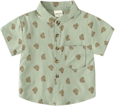 Little Baby Boys Short Sleeve Polo Shirt Open Front Button Down Cartoon Print Lapel Uniform Tops with Chest Pocket in Saudi Arabia