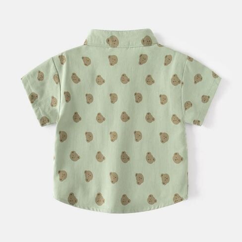 Little Baby Boys Short Sleeve Polo Shirt Open Front Button Down Cartoon Print Lapel Uniform Tops with Chest Pocket in Saudi Arabia