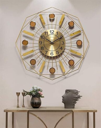Wall Clocks Creative Strip Round Geometry Design Home Decoration Wall Watches Modern Large Silent Metal Quartz Wall Clock Golden 60Cm Office Decor (Color : Tw) in Saudi Arabia
